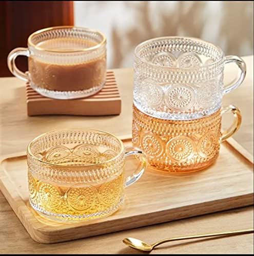 כוסות תה קפה וינטג 'לוקמו [2 מארז], ספלי קפה תה זכוכית 14 עוז, כוסות זכוכית מובלטות שקופות לקפוצ' ינו, לאטה,דגני